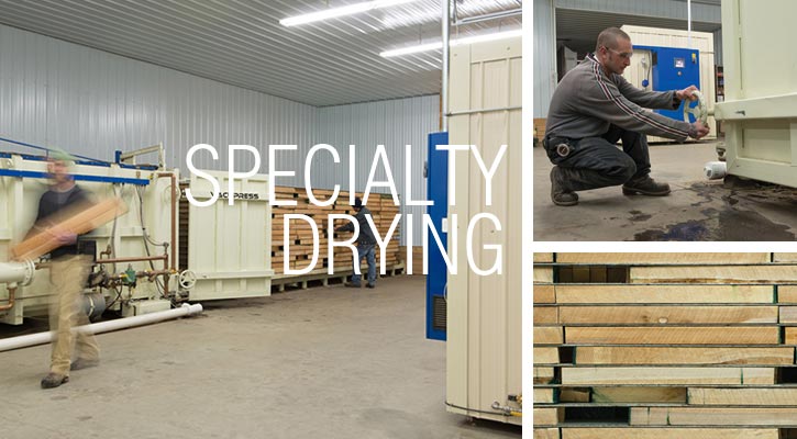 Specialty lumber drying with our state of the art vacuum and dehumidification kilns.